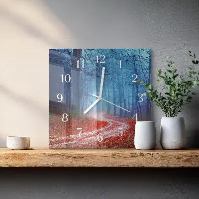 Quadratische wanduhr modern Waldweg