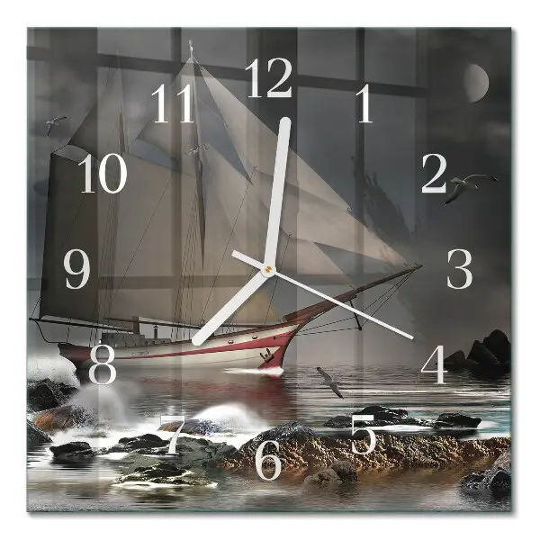 Quadratische wanduhr Segelboot