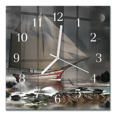 Quadratische wanduhr Segelboot