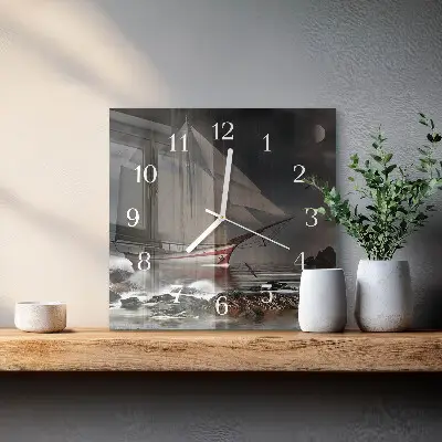 Quadratische wanduhr Segelboot