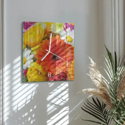 Quadratische wanduhr modern Blumen