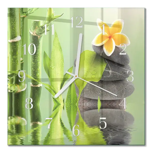 Quadratische wanduhr Bambussteine