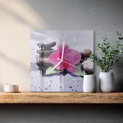 Quadratische wanduhr modern Orchidee