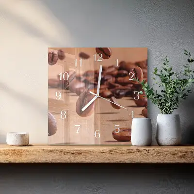 Quadratische wanduhr modern Kaffeebohnen