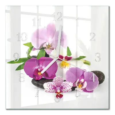 Moderne wanduhr quadratisch Orchidee