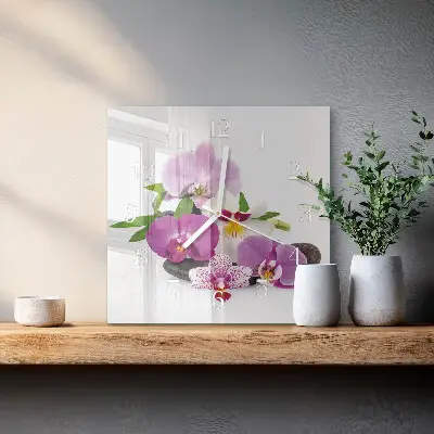 Moderne wanduhr quadratisch Orchidee
