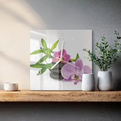 Quadratische wanduhr Orchidee
