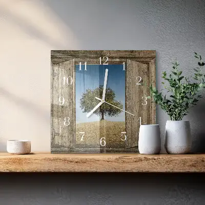 Quadratische wanduhr modern Baum