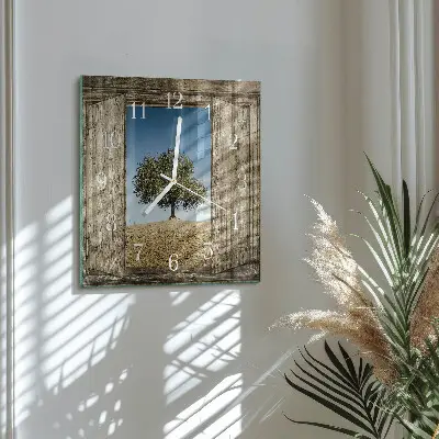 Quadratische wanduhr modern Baum