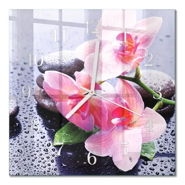 Moderne wanduhr quadratisch Orchidee