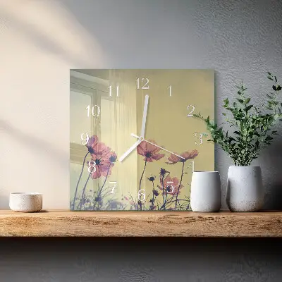 Quadratische wanduhr modern Blumen