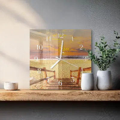 Wanduhr mit motiv quadratisch Brücke am Strand