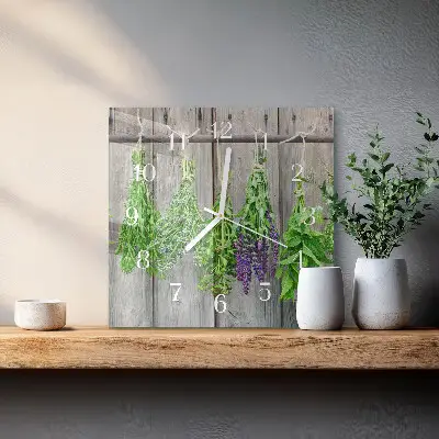 Glasuhr quadratisch Kräuter