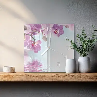 Quadratische wanduhr Orchidee