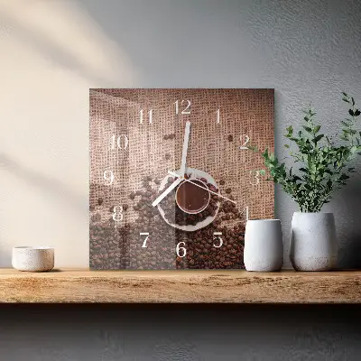 Quadratische wanduhr Kaffeebohnen
