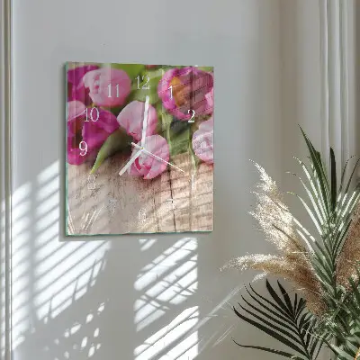 Moderne wanduhr quadratisch Tulpen