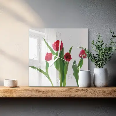 Quadratische wanduhr Tulpen