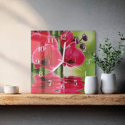 Quadratische wanduhr Orchidee