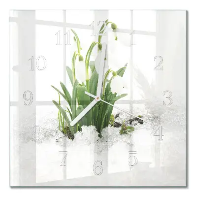 Quadratische wanduhr modern Schneeglöckchen