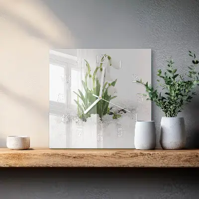 Quadratische wanduhr modern Schneeglöckchen