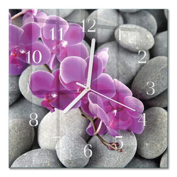 Quadratische wanduhr modern Steine ​​und Orchideen