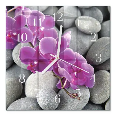 Quadratische wanduhr modern Steine ​​und Orchideen