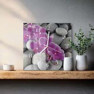 Quadratische wanduhr modern Steine ​​und Orchideen