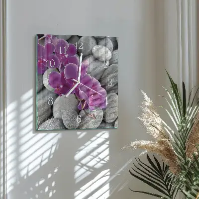 Quadratische wanduhr modern Steine ​​und Orchideen