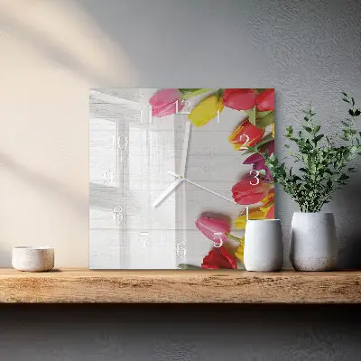 Wanduhr mit motiv quadratisch Tulpen