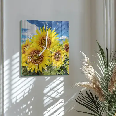 Quadratische wanduhr Sonnenblumen