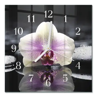 Glasuhr quadratisch Orchidee