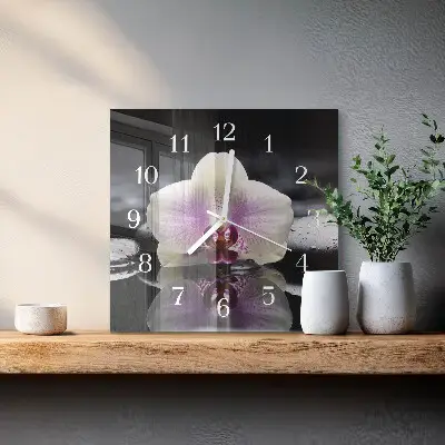 Glasuhr quadratisch Orchidee
