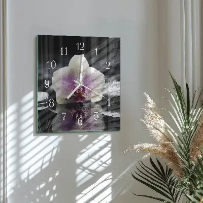 Glasuhr quadratisch Orchidee