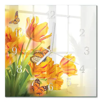Wanduhr mit motiv quadratisch Tulpen