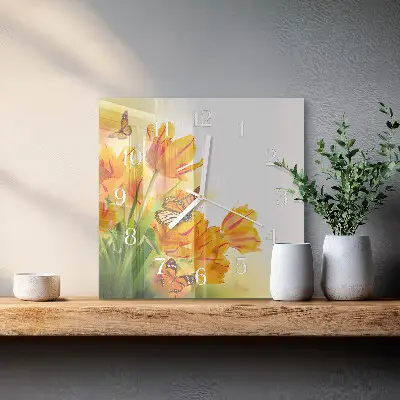 Wanduhr mit motiv quadratisch Tulpen