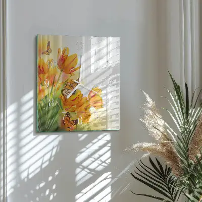 Wanduhr mit motiv quadratisch Tulpen