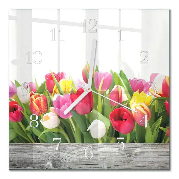 Quadratische wanduhr Tulpen