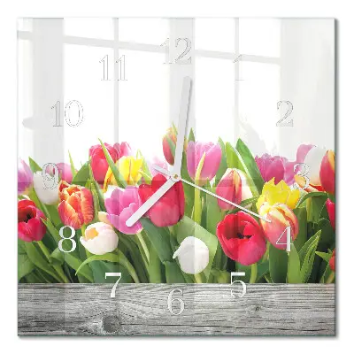 Quadratische wanduhr Tulpen