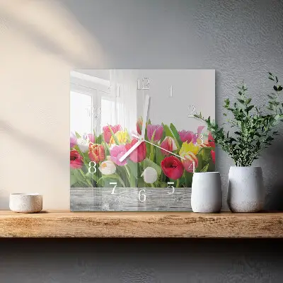 Quadratische wanduhr Tulpen