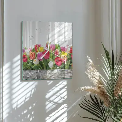 Quadratische wanduhr Tulpen