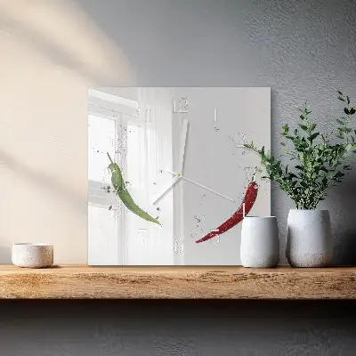 Glasuhr quadratisch Chilischoten