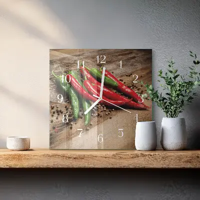 Moderne wanduhr quadratisch Chilischoten