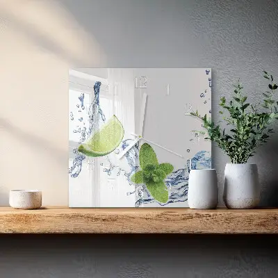 Moderne wanduhr quadratisch Minze mit Limette