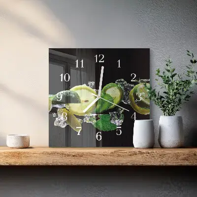 Quadratische wanduhr Zitrone und Limette