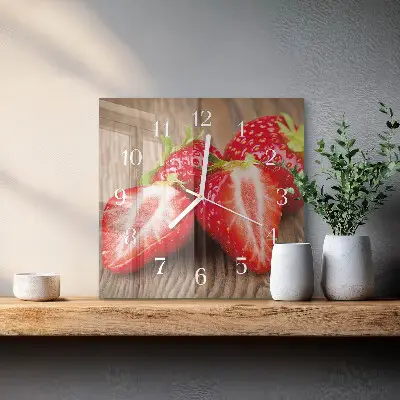 Quadratische wanduhr modern Erdbeeren