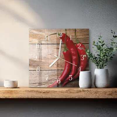 Quadratische wanduhr modern Chilischoten