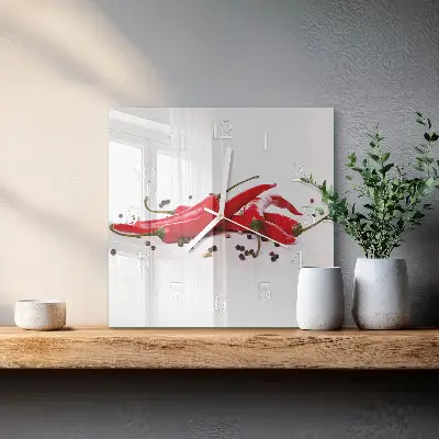 Quadratische wanduhr modern Chilischoten
