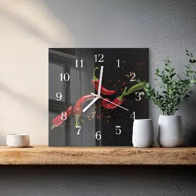 Quadratische wanduhr Chilischoten