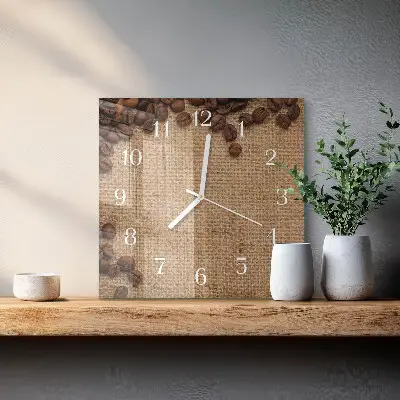 Quadratische wanduhr Kaffeebohnen