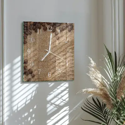 Quadratische wanduhr Kaffeebohnen
